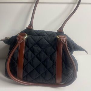 Talbots Medium Black Quilted Shoulder Bag with Brown Leather Straps